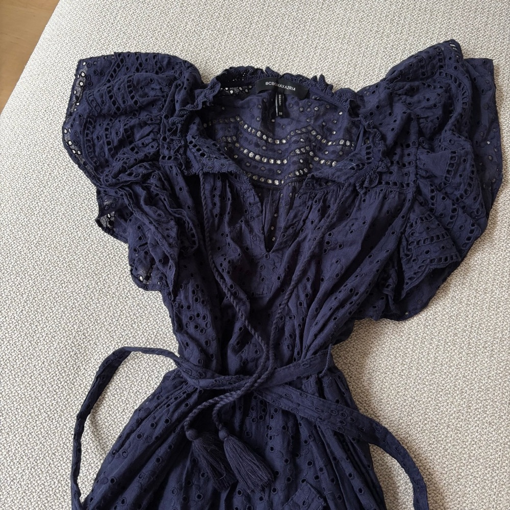 BCBGMAXAZRIA navy blue eyelet dress